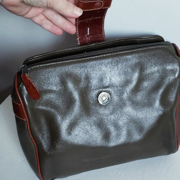 Vintage Olive Genuine Leather Organizer Travel Toiletry Bag Case VALERIE STEVENS - Picture 4 of 11